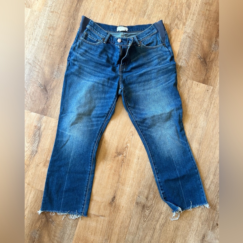 HATCH Maternity Kick Crop Flare Jeans in Indigo Wash | Sz 31 / 12